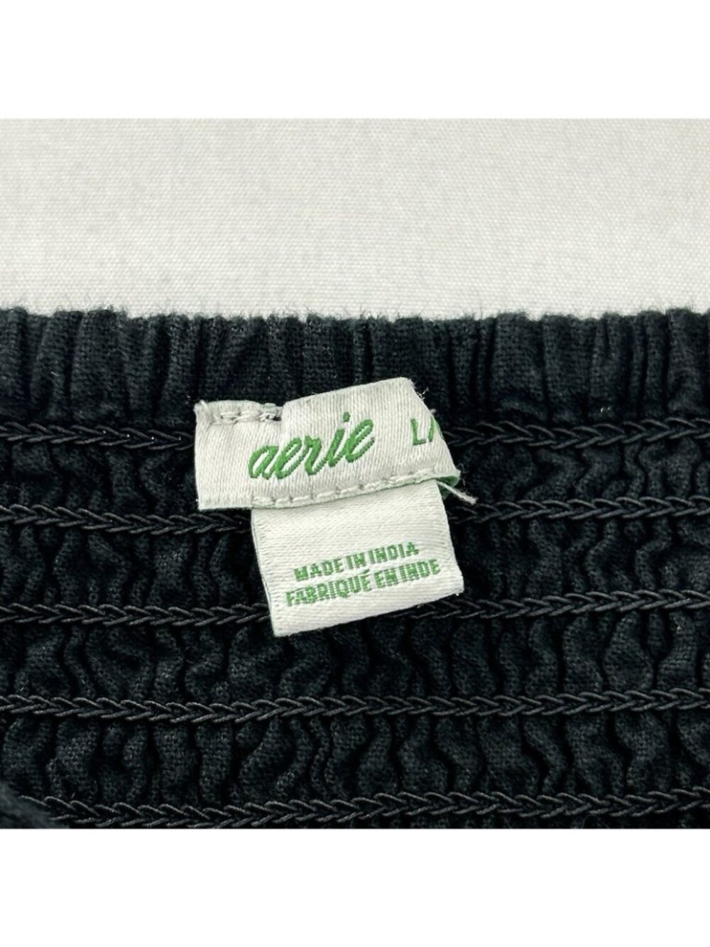 Aerie Women’s Black Linen Blend Smocked Mini Corset Dress Size Large Babydoll - Picture 7 of 12